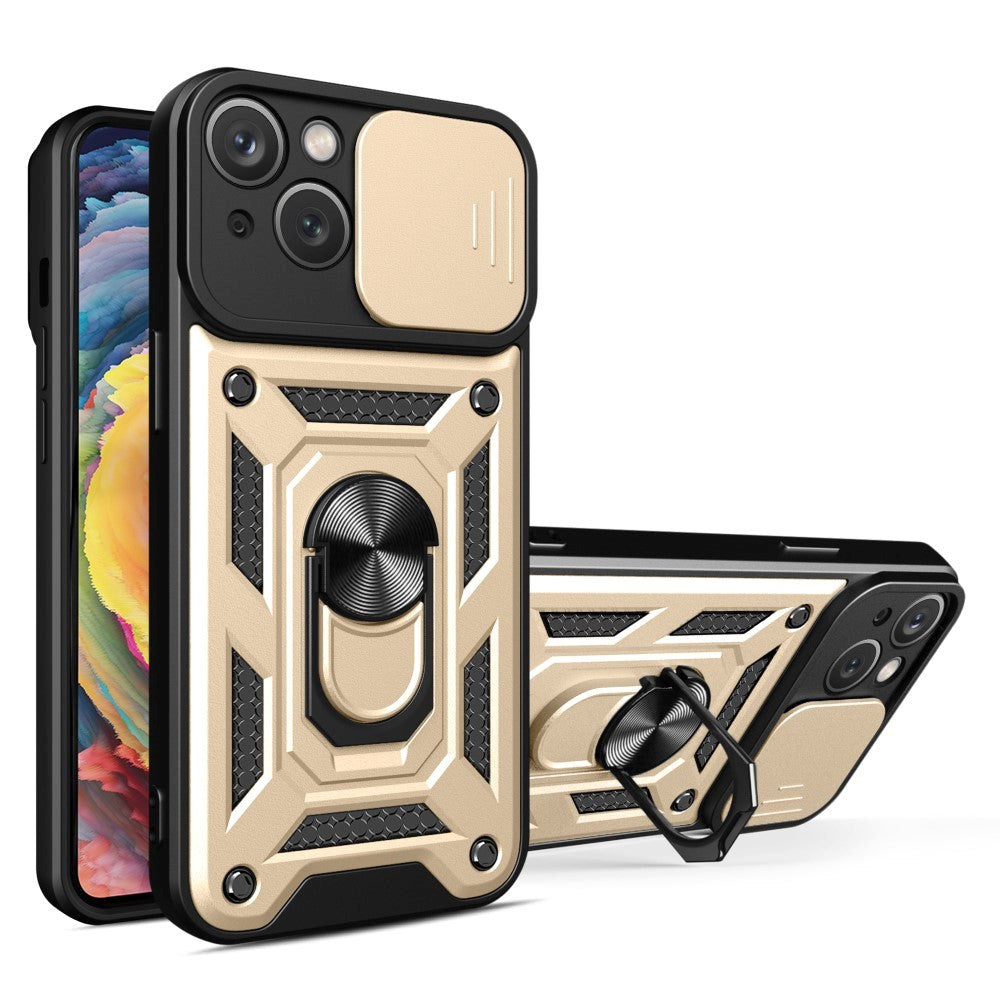 iPhone 15 Håndværker Bagside Cover m. Magnetisk Kickstand & Cam Slider - Guld