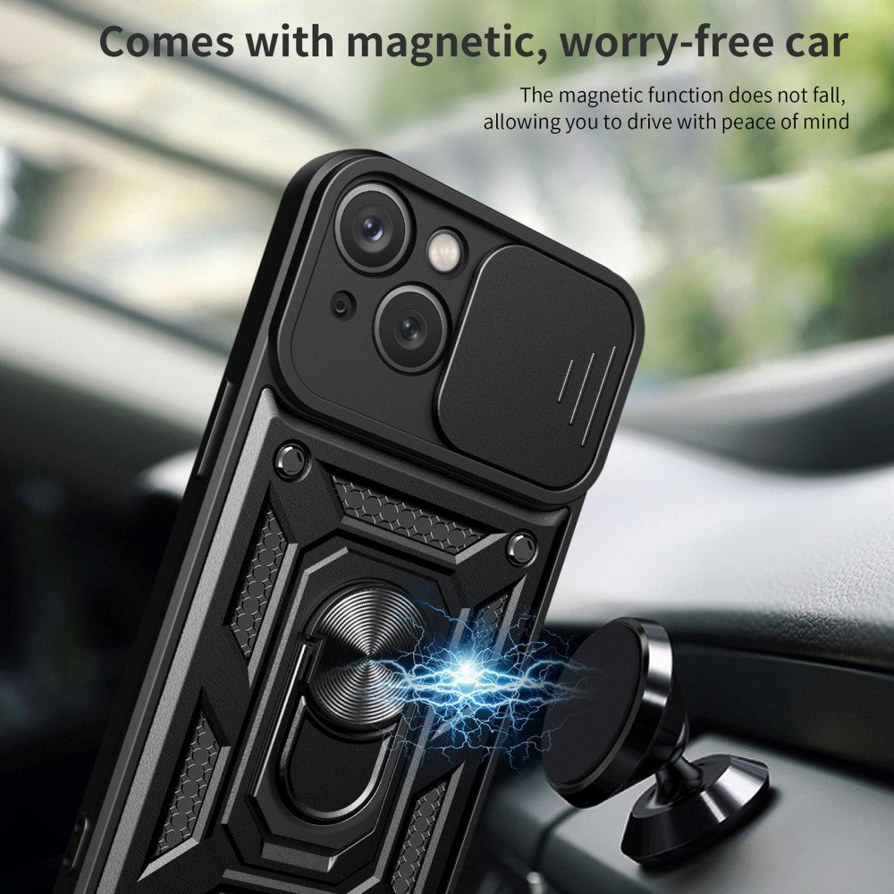 iPhone 15 Plus Håndværker Bagside Cover m. Magnetisk Kickstand & Cam Slider - Sort