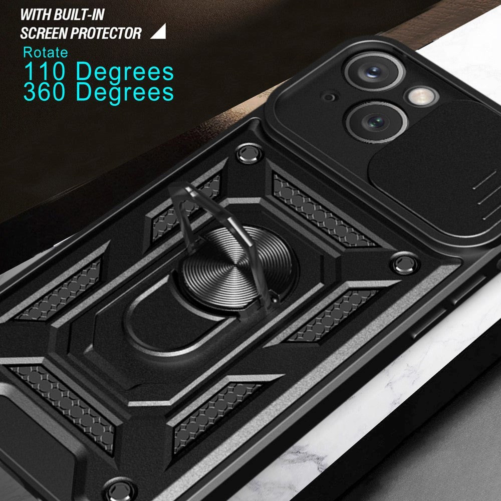 iPhone 15 Plus Håndværker Bagside Cover m. Magnetisk Kickstand & Cam Slider - Sort