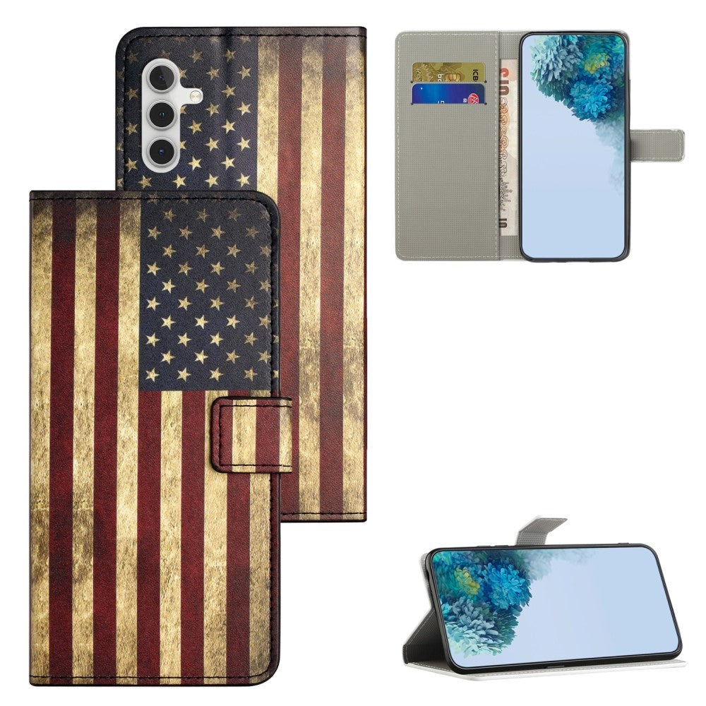 Samsung Galaxy A25 (5G) Læder Flip Cover m. Pung & Ståfunktion - Amerikansk Flag