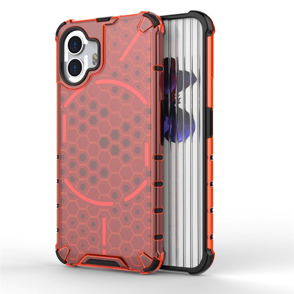 Nothing Phone (2) Honeycomb Pattern Hybrid Bagside Cover - Rød