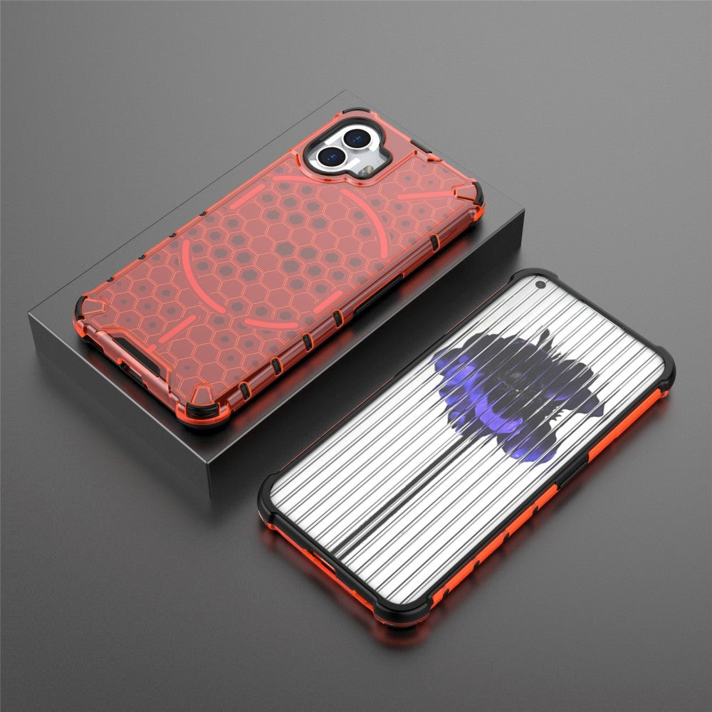 Nothing Phone (2) Honeycomb Pattern Hybrid Bagside Cover - Rød