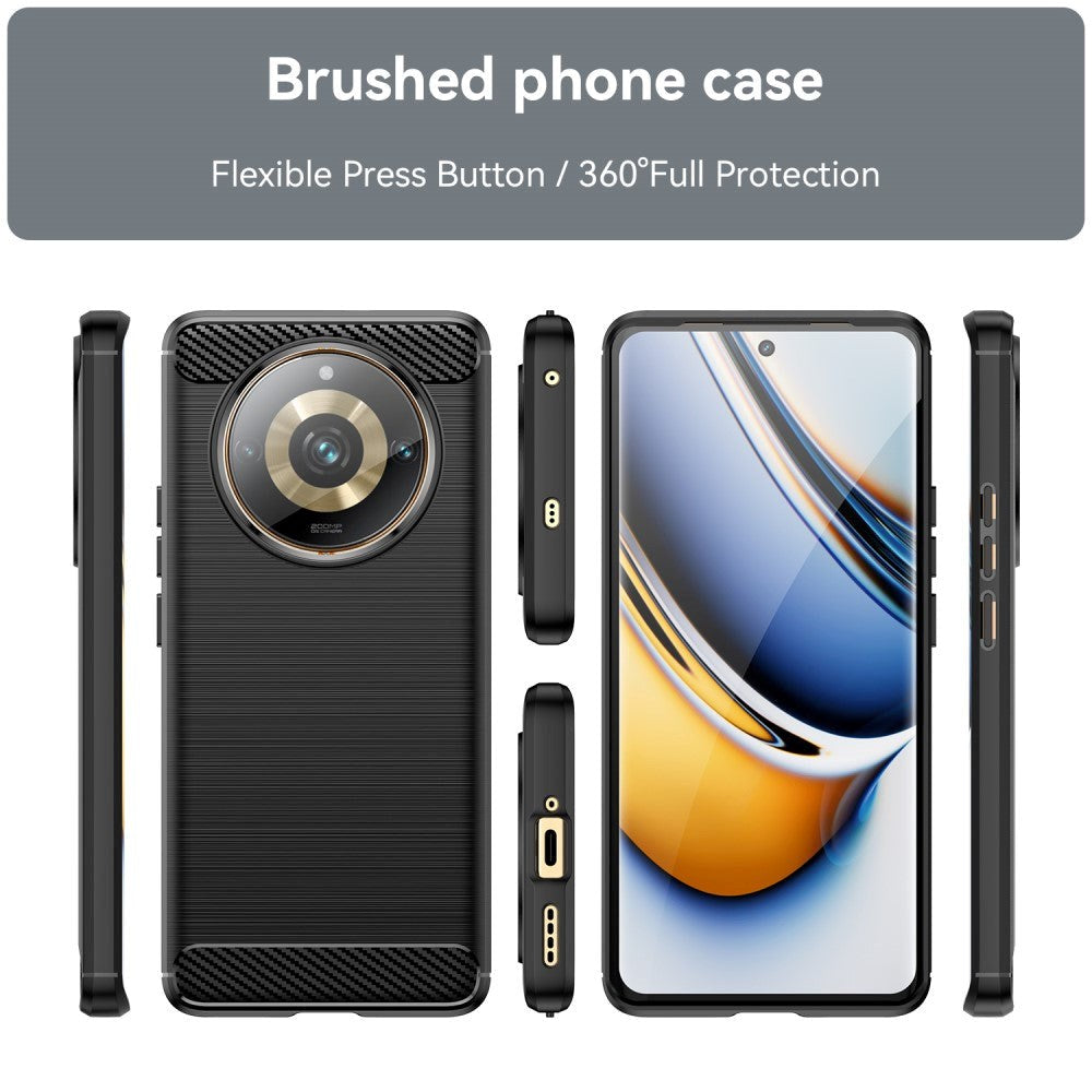 Realme 11 Pro+ 5G / 11 Pro 5G Brushed Carbon Bagside Cover - Sort