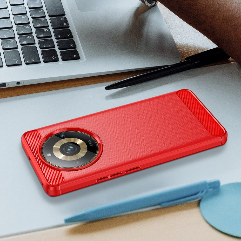 Realme 11 Pro+ 5G / 11 Pro 5G Brushed Carbon Bagside Cover - Rød