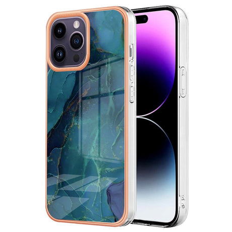 iPhone 15 Pro Hybrid Plastik Bagside Cover - Grøn Marmor