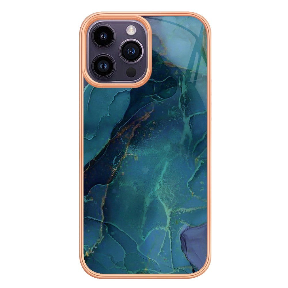 iPhone 15 Pro Hybrid Plastik Bagside Cover - Grøn Marmor