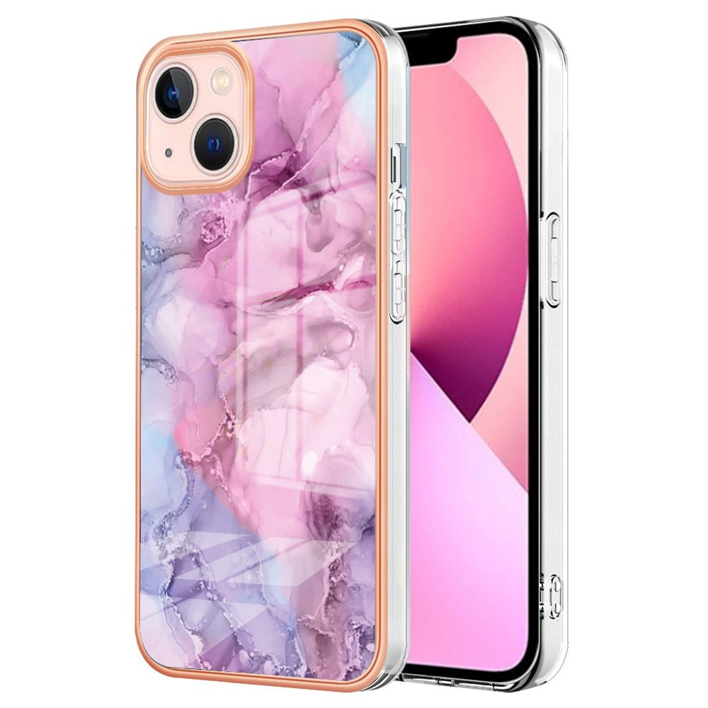 iPhone 15 Plus Hybrid Plastik Bagside Cover - Lilla / Lyserød Marmor