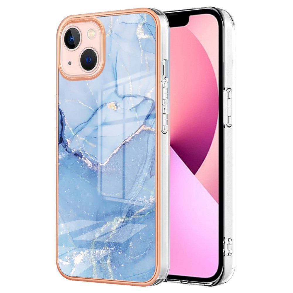 iPhone 15 Plus Hybrid Plastik Bagside Cover - Lyseblå Marmor