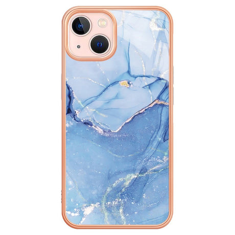 iPhone 15 Plus Hybrid Plastik Bagside Cover - Lyseblå Marmor