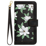 iPhone 15 Læder Flip Cover m. Pung & Strop - Sort m. Blomster