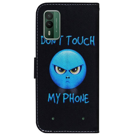 Nokia XR21 Læder Flip Cover m. Pung & Print - "Don't Touch My Phone"