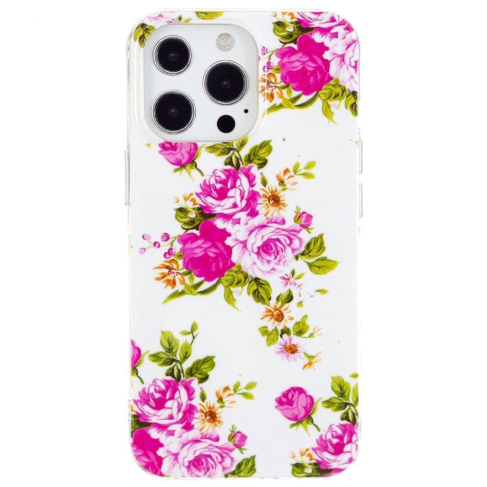 iPhone 15 Pro Selvlysende Fleksibel Bagside Cover af Plastik m. Print - Roser