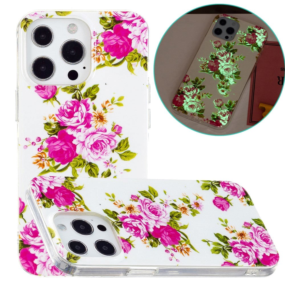 iPhone 15 Pro Selvlysende Fleksibel Bagside Cover af Plastik m. Print - Roser