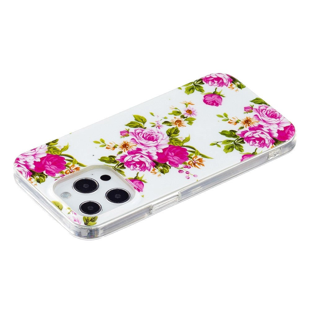 iPhone 15 Pro Selvlysende Fleksibel Bagside Cover af Plastik m. Print - Roser