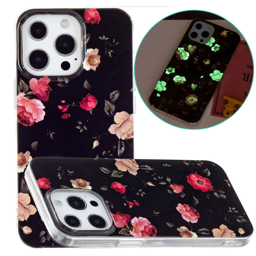 iPhone 15 Pro Selvlysende Fleksibel Bagside Cover af Plastik m. Print - Blomster