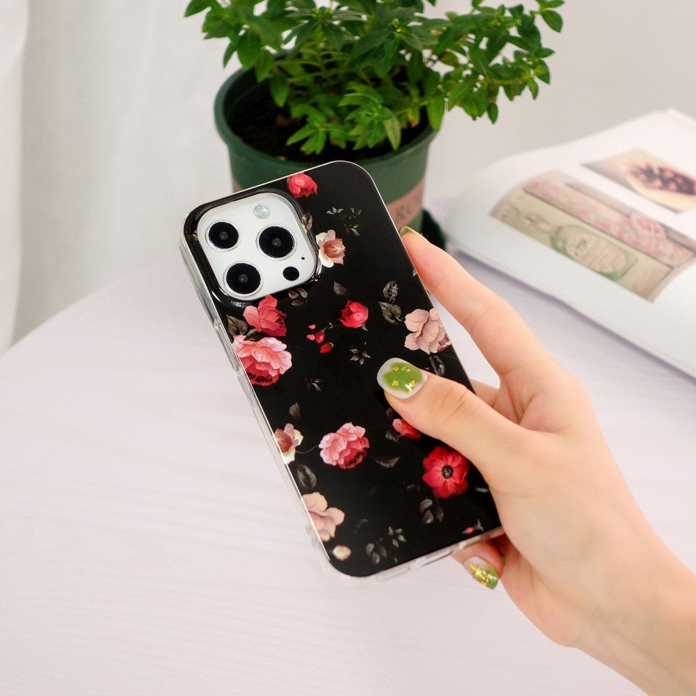 iPhone 15 Pro Selvlysende Fleksibel Bagside Cover af Plastik m. Print - Blomster