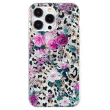 iPhone 15 Pro Fleksibel Plastik Bagside Cover - Leopard og Blomster Mønster