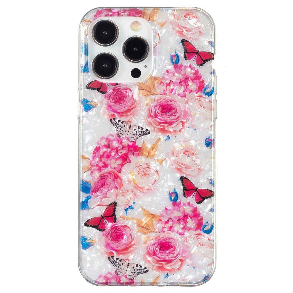 iPhone 15 Pro Fleksibel Plastik Bagside Cover - Farverig m. Blomster