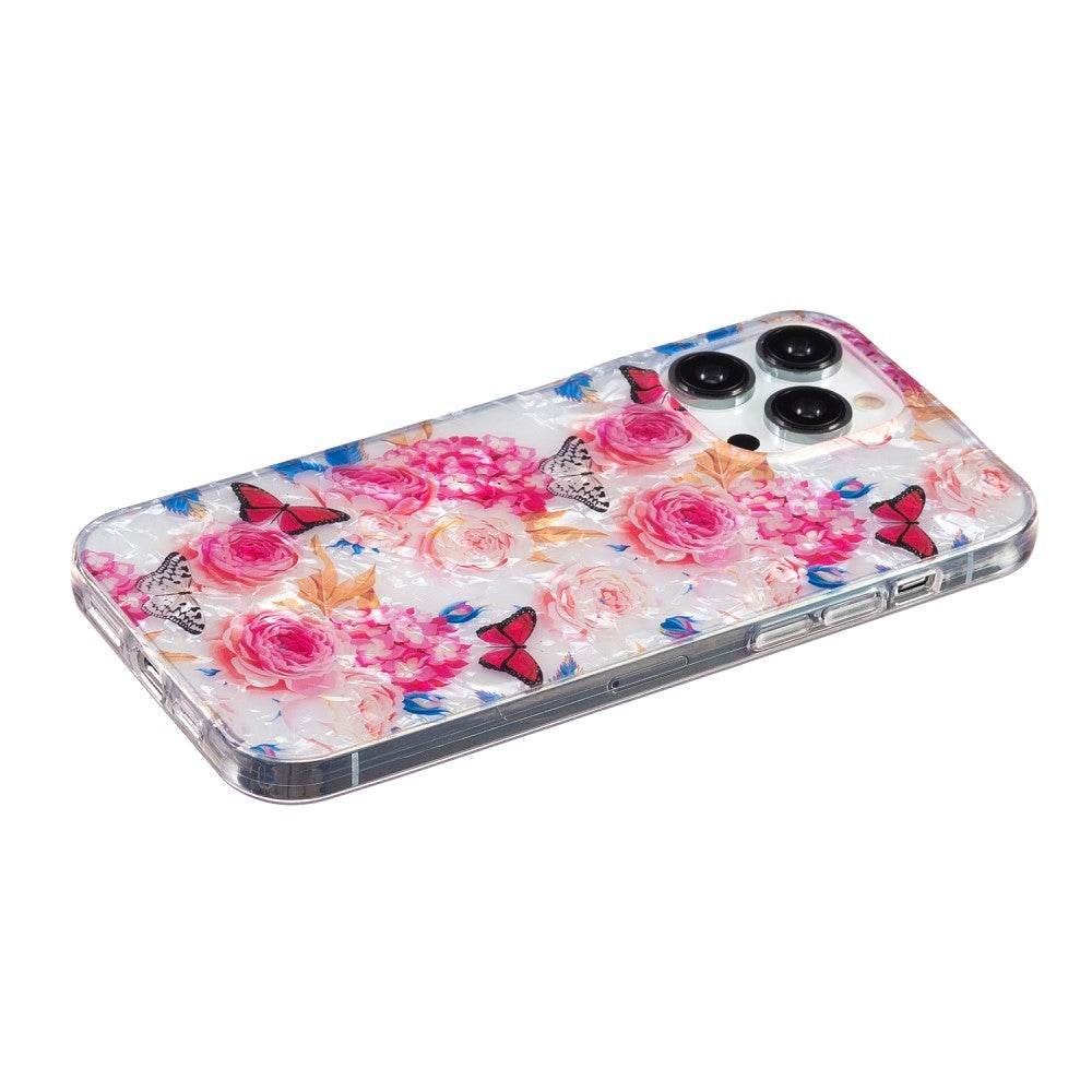 iPhone 15 Pro Fleksibel Plastik Bagside Cover - Farverig m. Blomster