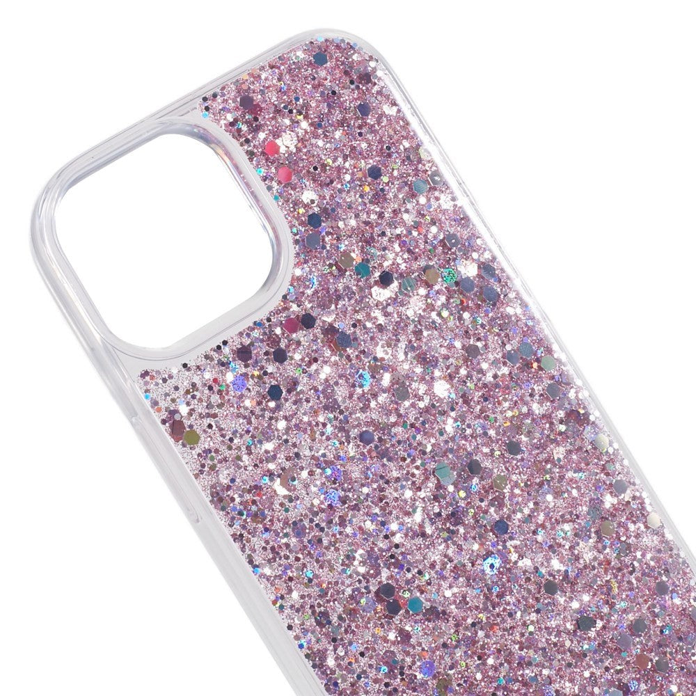 iPhone 15 Glitter Bagside Cover - Lyserød