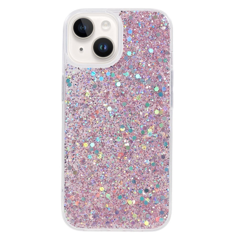 iPhone 15 Plus Glitter Bagside Cover - Lyserød