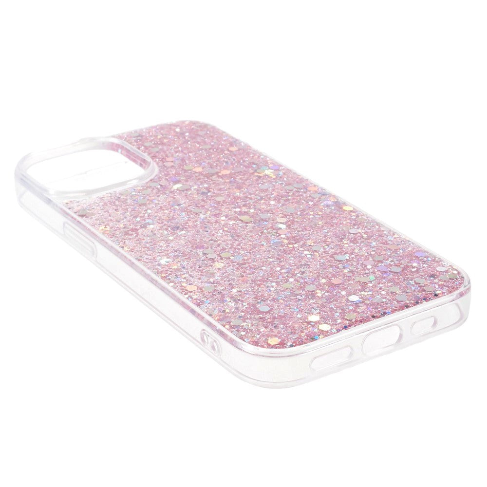 iPhone 15 Plus Glitter Bagside Cover - Lyserød