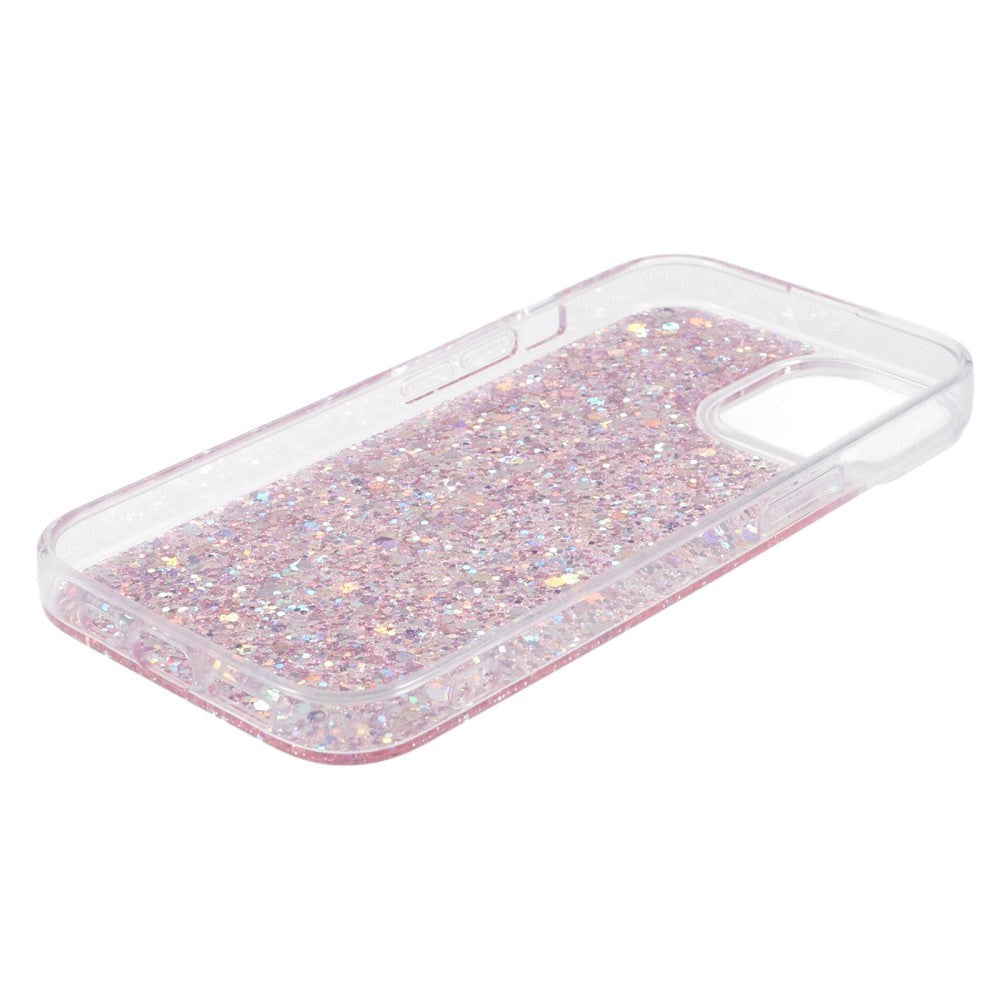 iPhone 15 Plus Glitter Bagside Cover - Lyserød