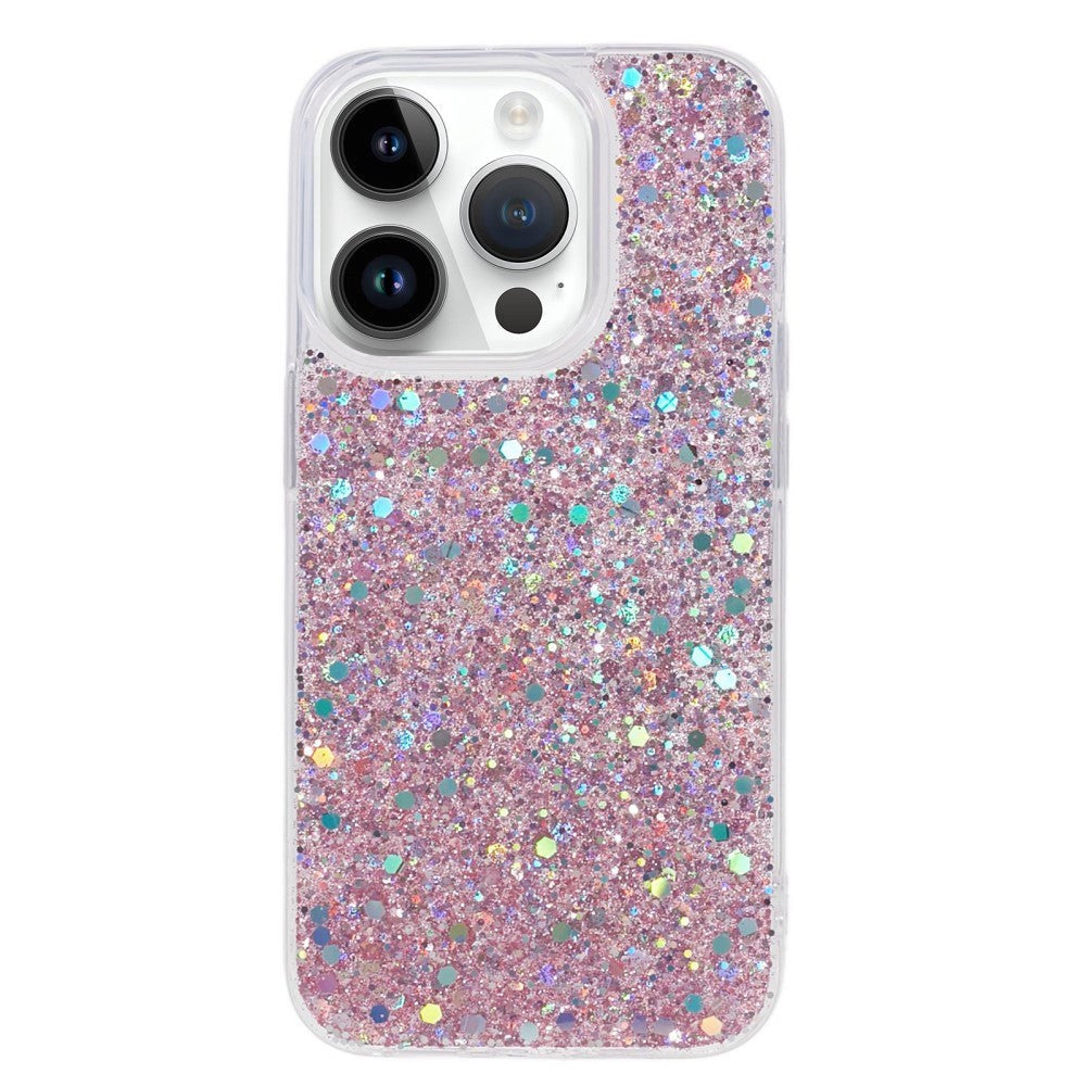 iPhone 15 Pro Glitter Bagside Cover - Lyserød