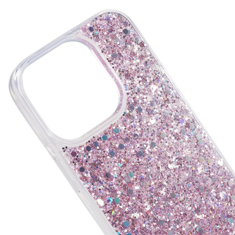 iPhone 15 Pro Glitter Bagside Cover - Lyserød