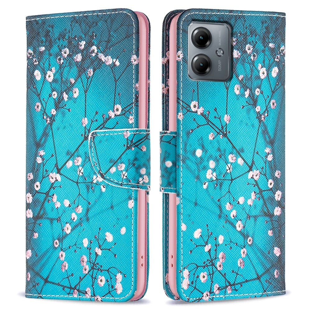 Motorola Moto G14 Cover m. Pung i Læder - Blomstergrene