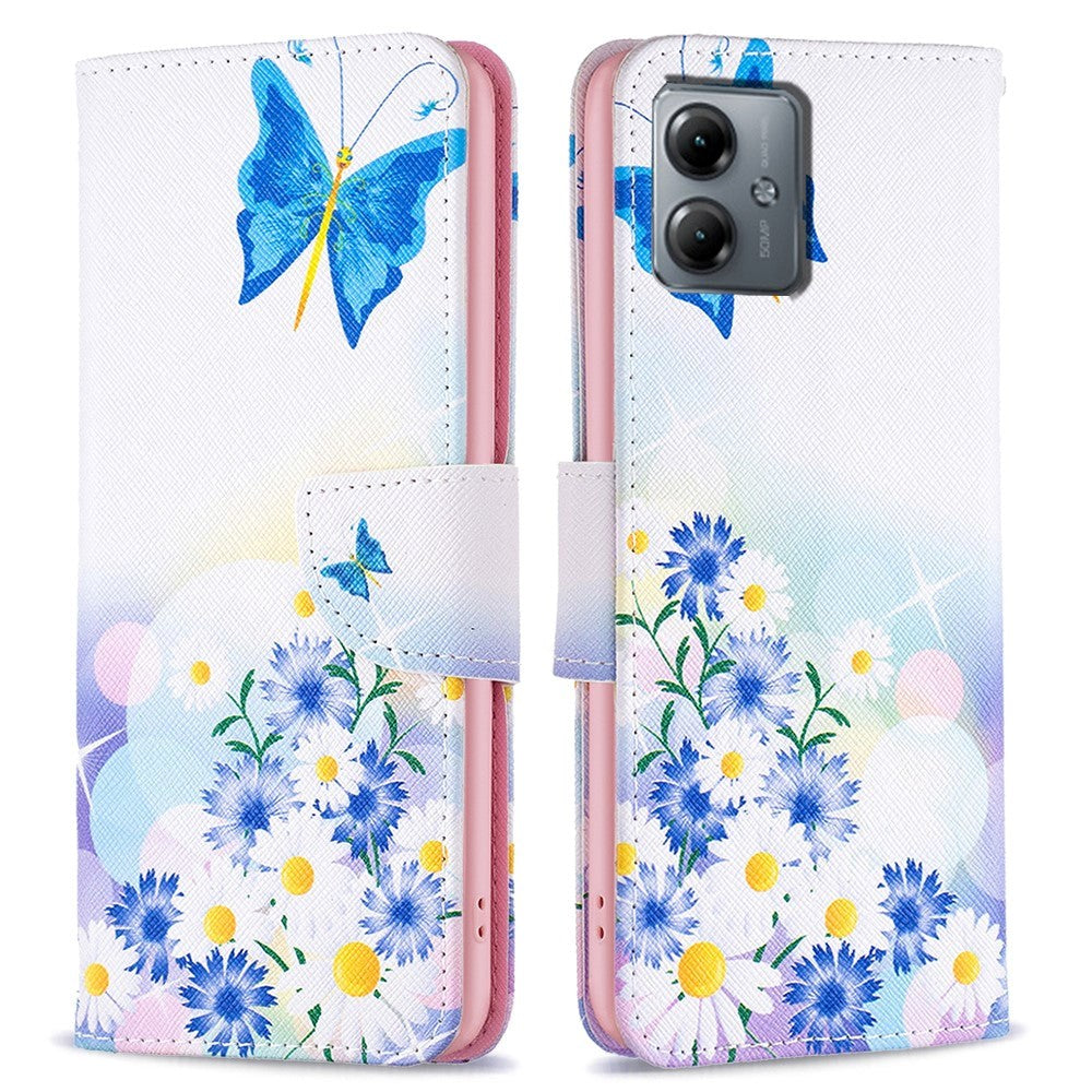 Motorola Moto G14 Cover m. Pung i Læder - Sommerfugl & Blomster