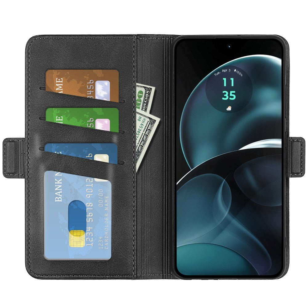 EIDERWOOD Motorola Moto G14 Blankt Læder Flip Cover m. Pung & Ståfunktion - Sort