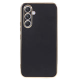 Samsung Galaxy S23 FE Fleksibelt Plastik Bagside Cover m. Guld Kant - Sort