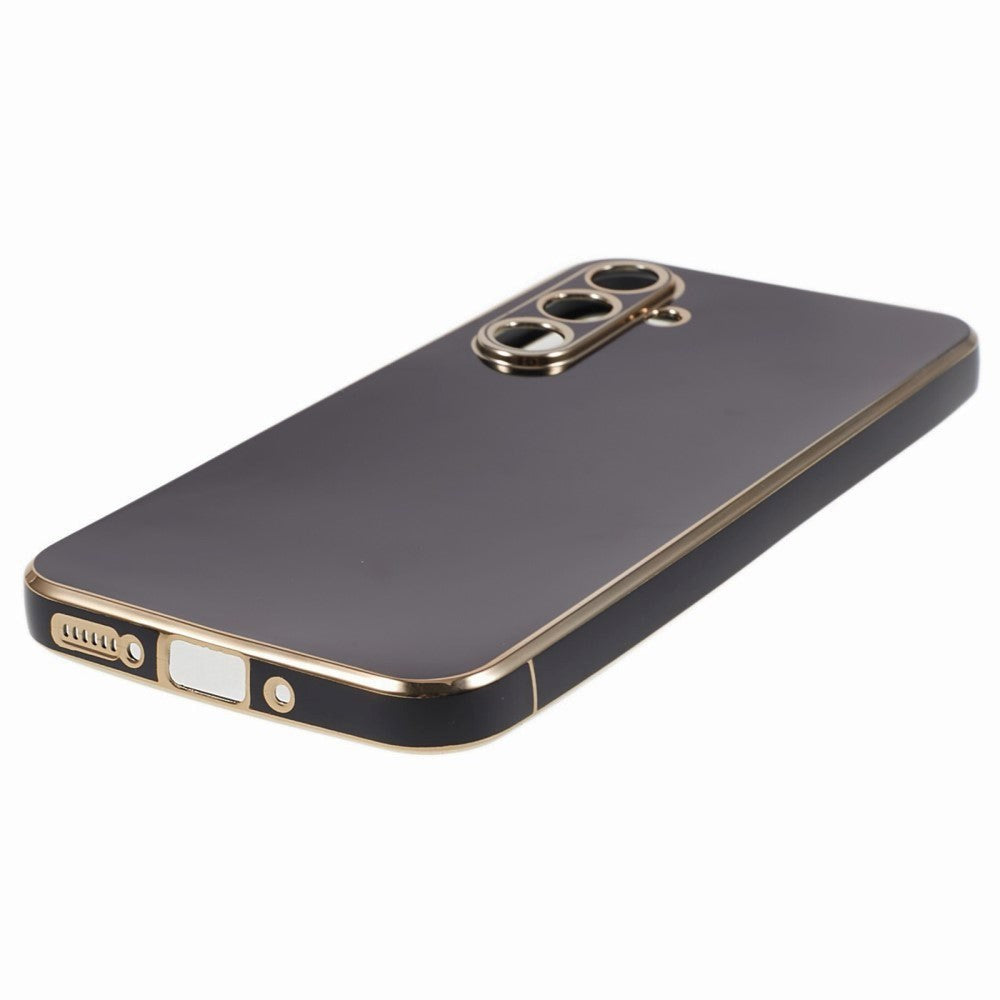 Samsung Galaxy S23 FE Fleksibelt Plastik Bagside Cover m. Guld Kant - Sort