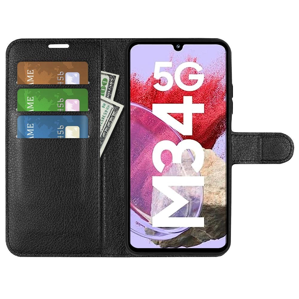 Samsung Galaxy M34 (5G) / F34 (5G) Litchi Læder Flip Cover m. Pung - Sort