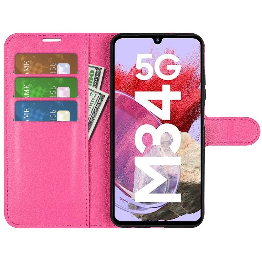 Samsung Galaxy M34 (5G) / F34 (5G) Litchi Læder Flip Cover m. Pung - Lyserød