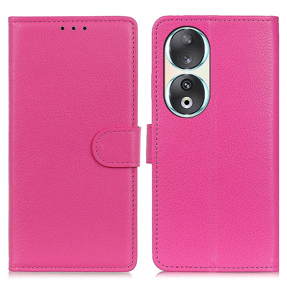 Honor 90 Litchi Læder Flip Cover m. Pung - Pink