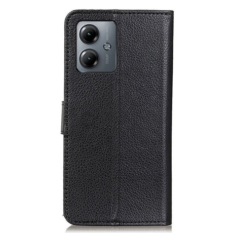 Motorola Moto G14 Litchi Læder Flip Cover m. Pung - Sort