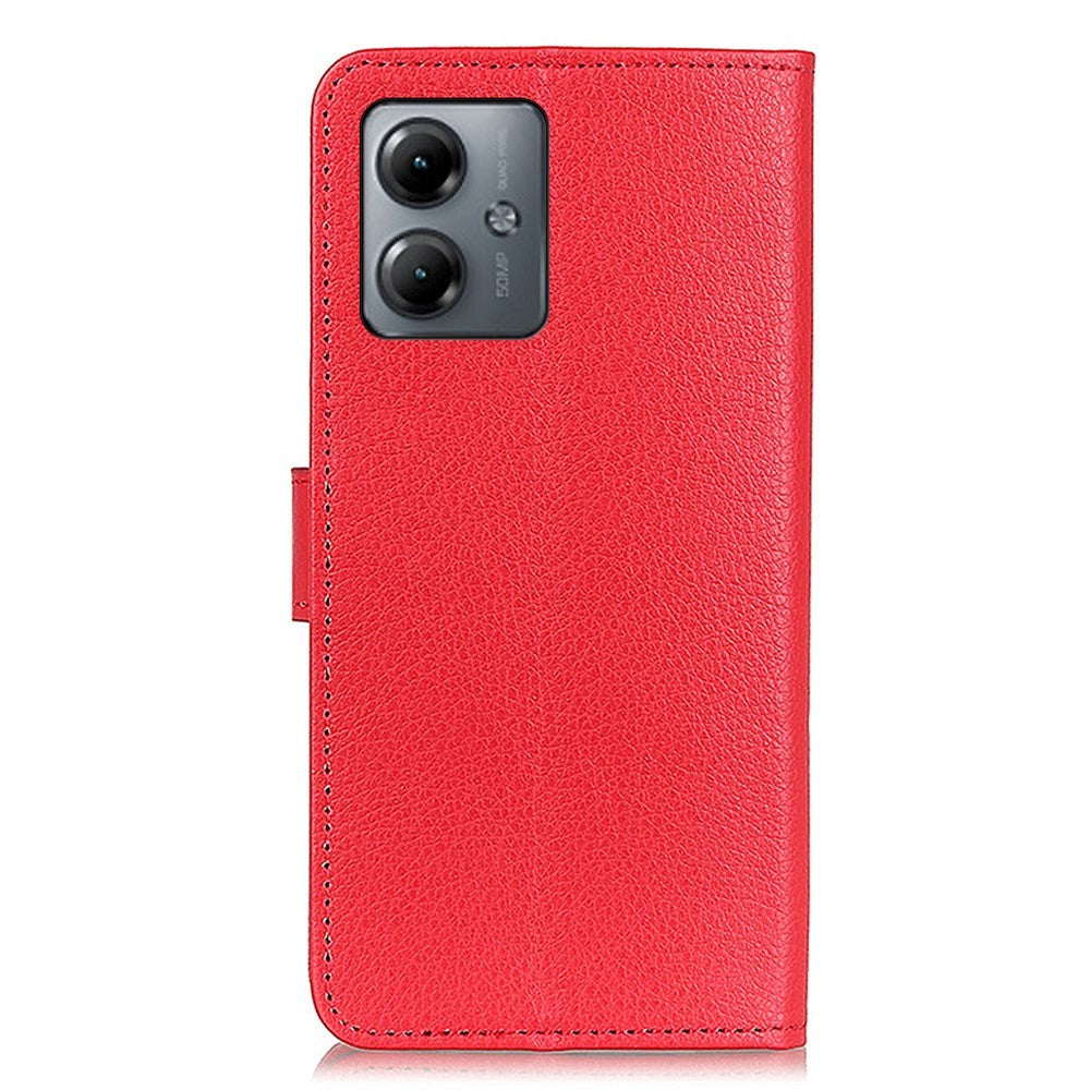 Motorola Moto G14 Litchi Læder Flip Cover m. Pung - Rød