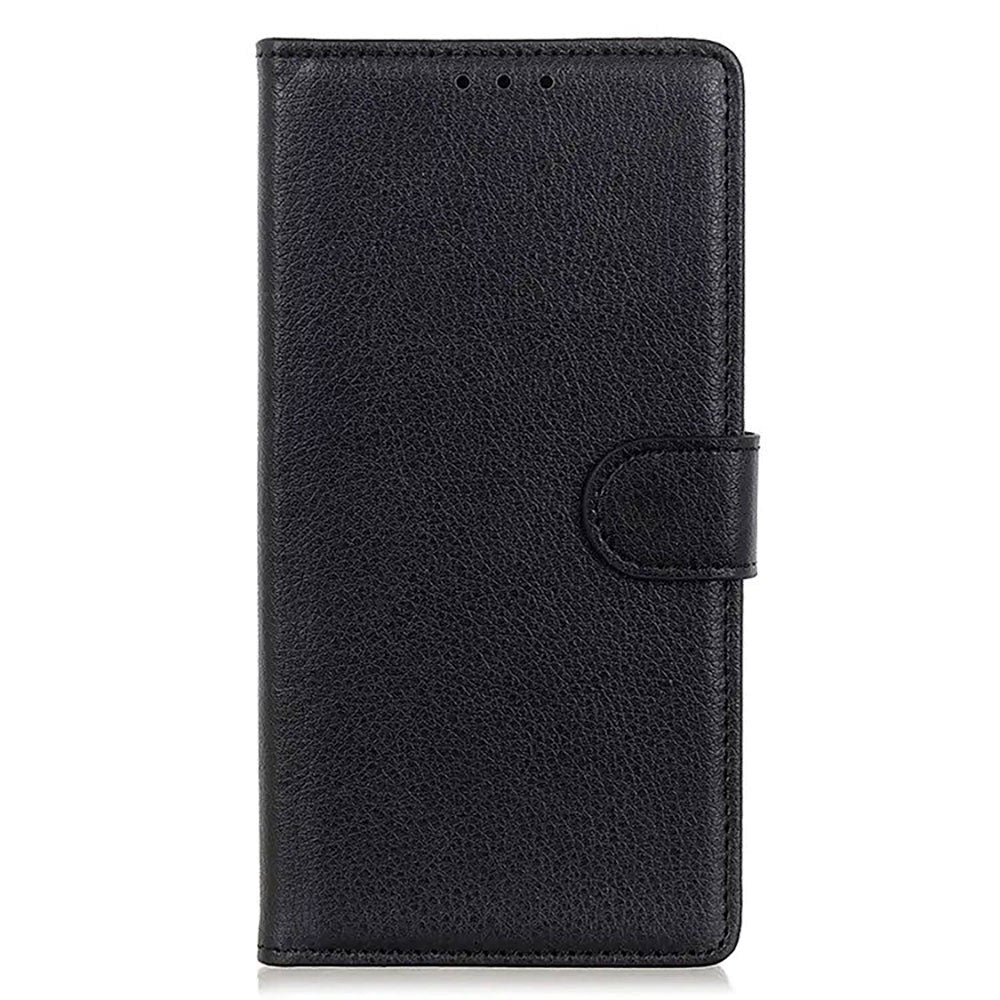 Sony Xperia 5 V Litchi Læder Flip Cover m. Pung - Sort