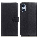 Sony Xperia 5 V Litchi Læder Flip Cover m. Pung - Sort