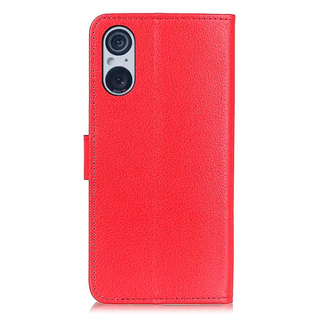 Sony Xperia 5 V Litchi Læder Flip Cover m. Pung - Rød