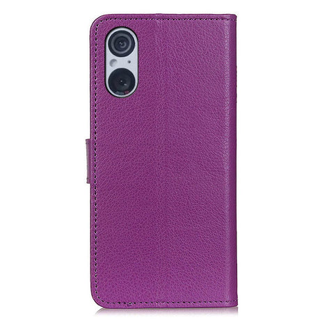 Sony Xperia 5 V Litchi Læder Flip Cover m. Pung - Lilla