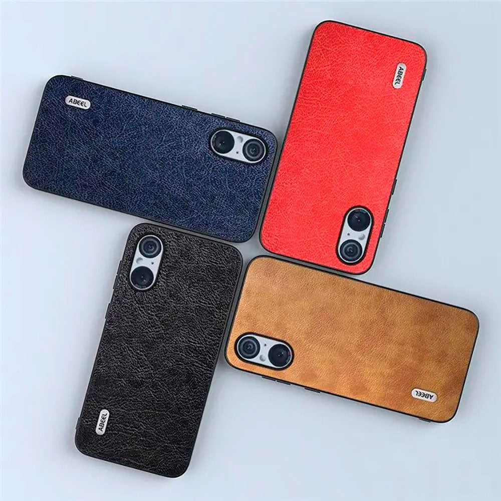 Sony Xperia 5 V Litchi Læderbelagt Plastik Bagside Cover - Sort