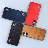 Sony Xperia 5 V Litchi Læderbelagt Plastik Bagside Cover - Sort