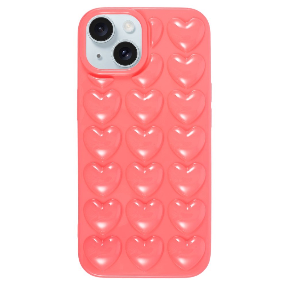 iPhone 15 Pro Fleksibelt Plastik Bagside Cover m. Små Hjerter - Pink