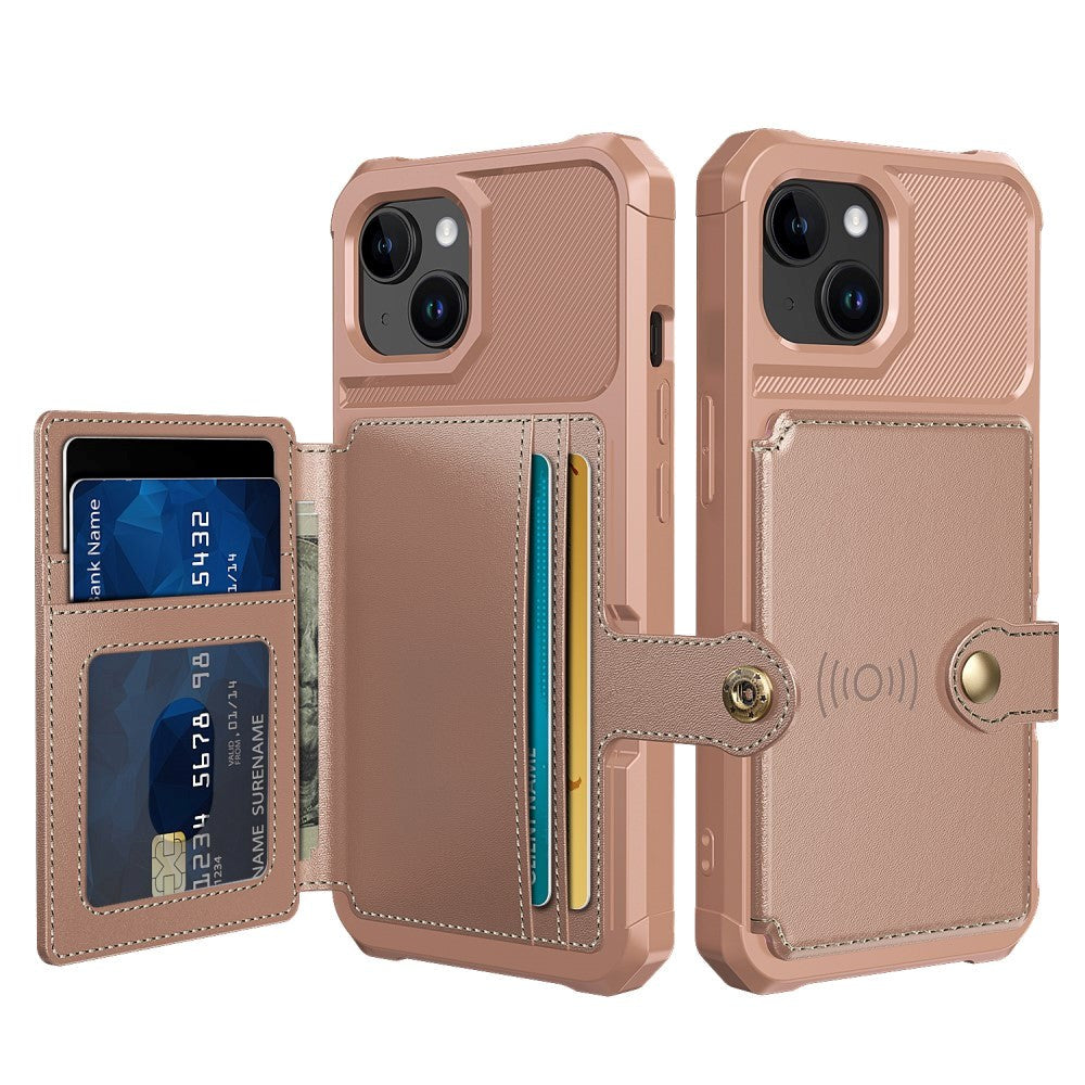 iPhone 15 Hybrid Bagside Cover m. Pung - Rose Gold