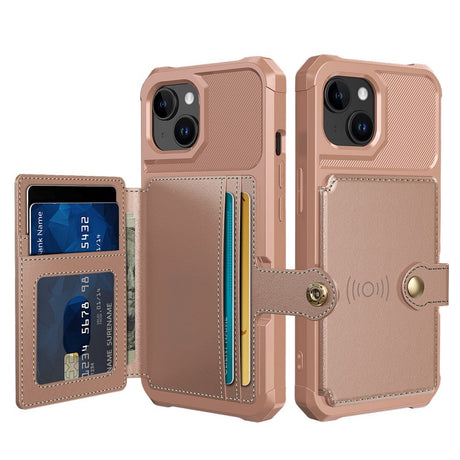 iPhone 15 Hybrid Bagside Cover m. Pung - Rose Gold