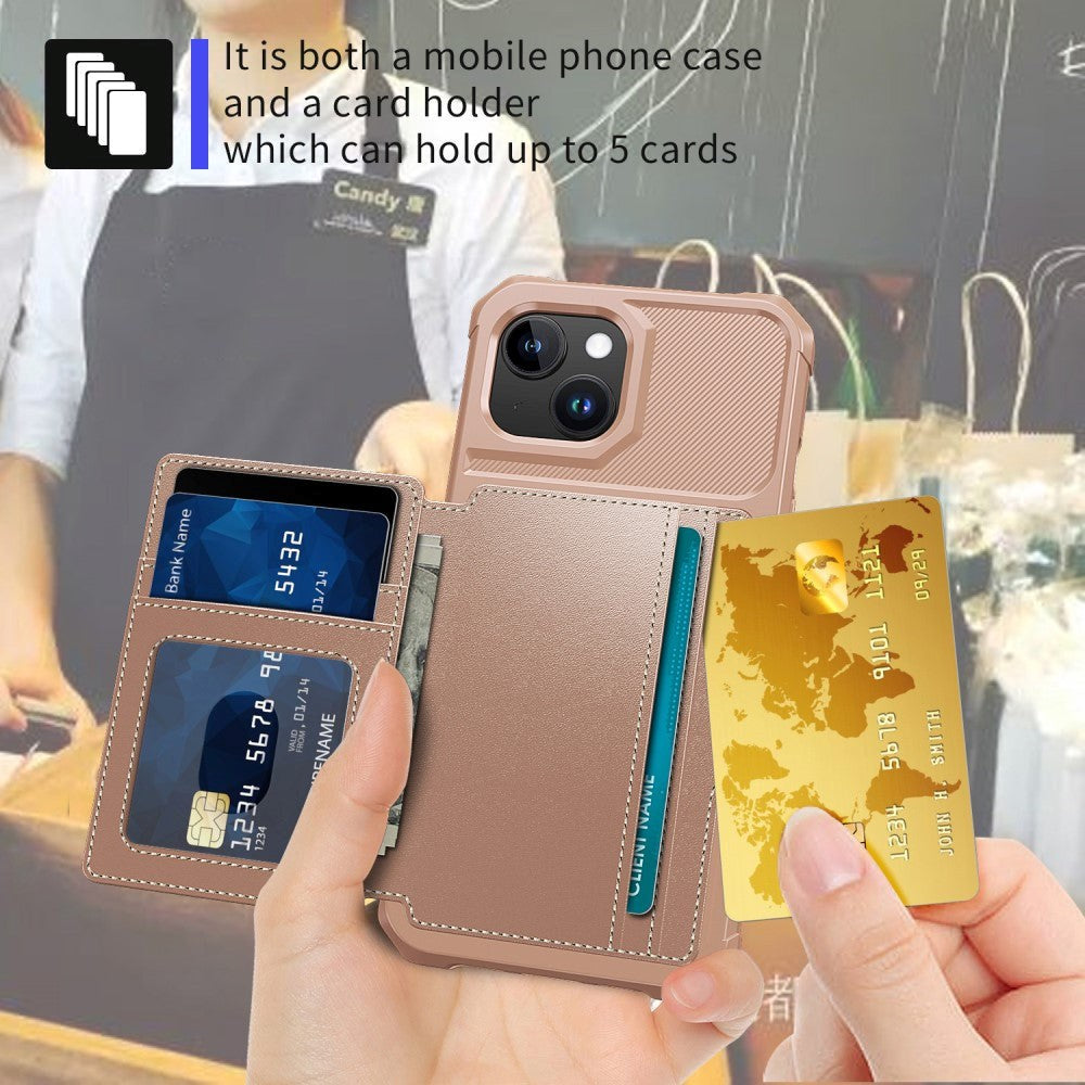 iPhone 15 Hybrid Bagside Cover m. Pung - Rose Gold