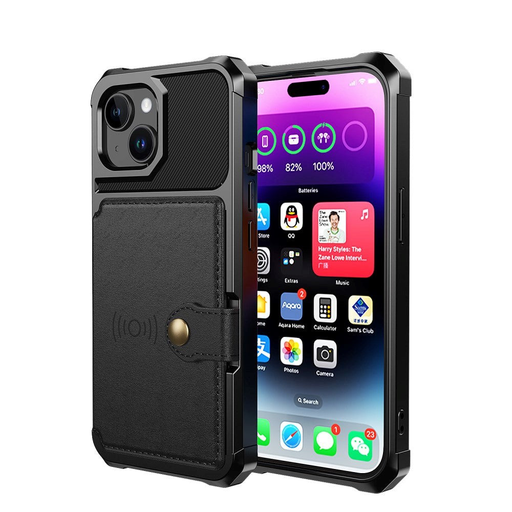 iPhone 15 Hybrid Bagside Cover m. Pung - Sort